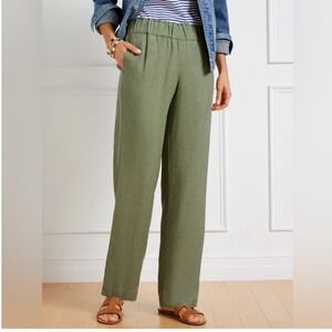 NWT Talbots Nantucket Pull On Wide Leg 100% Linen Pants Green Plus Size 1X